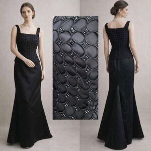 Cache Black Satin Evening Gown Beaded Maxi Dress Whimsigoth Quiet Luxury 90’s 10